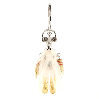 Prada Robot Bag Charm Leather and Metal with Fur