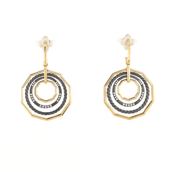 David Yurman Stax Drop Earrings 18K Yellow Gold and Blackened Sterling Silver with Diamonds Large