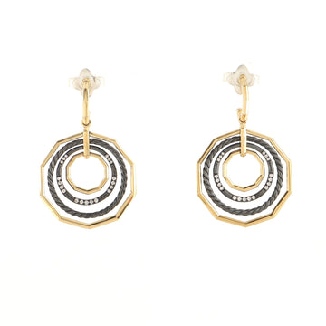 David Yurman Stax Drop Earrings 18K Yellow Gold and Blackened Sterling Silver with Diamonds Large