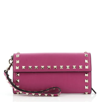 Valentino Rockstud Flap Wristlet Wallet Leather Small