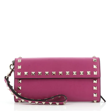 Valentino Rockstud Flap Wristlet Wallet Leather Small