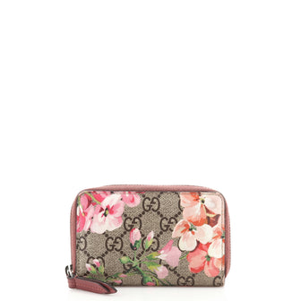 Gucci Zip Around Card Case Blooms Print GG Coated Canvas