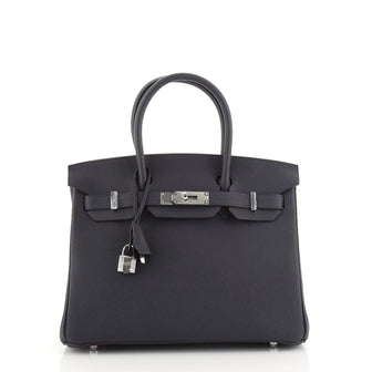 Hermes Birkin Handbag Blue Togo with Palladium Hardware 30