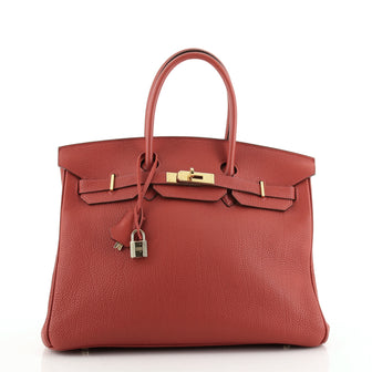 Hermes Birkin Handbag Red Togo with Gold Hardware 35