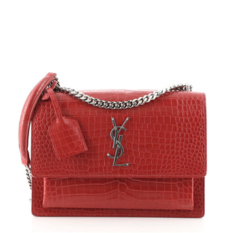 Saint Laurent Sunset Crossbody Bag Crocodile Embossed Leather Medium