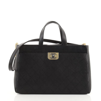 Chanel Straight Lines Zipped Shopping Tote Quilted Calfskin Large