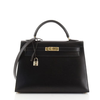Hermes Kelly Handbag Black Box Calf with Gold Hardware 32