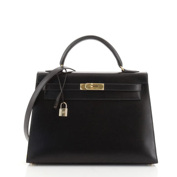 Hermes Kelly Handbag Black Box Calf with Gold Hardware 32