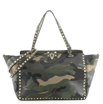 Valentino Rockstud Tote Camo Leather and Canvas Medium