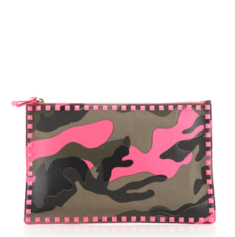 Valentino Rockstud Pouch Camo Nylon Large