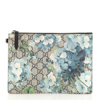 Gucci Wristlet Zip Pouch Blooms Print GG Coated Canvas Small