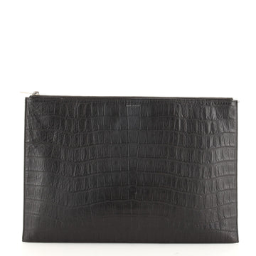 Saint Laurent Zip Pouch Crocodile Embossed Leather Large