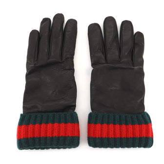 Gucci Web Gloves Leather with Knit