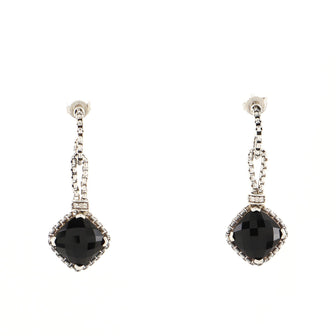 David Yurman Cushion on Point Drop Earrings Sterling Silver with Onyx and Diamonds