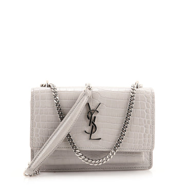 Saint Laurent Sunset Chain Wallet Crocodile Embossed Leather