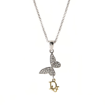 Christian Dior Butterfly Pendant Necklace Crystal Embellished Metal