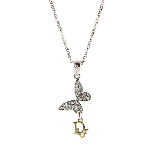 Christian Dior Butterfly Pendant Necklace Crystal Embellished