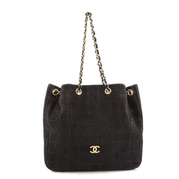 Chanel Vintage Square Drawstring Bucket Bag Quilted Suede Medium
