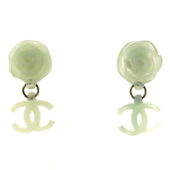 Chanel Vintage CC Camellia Dangling Clip-On Earrings Resin
