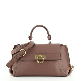 Salvatore Ferragamo Sofia Satchel Pebbled Leather Medium