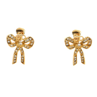 Christian Dior Vintage CD Bow Clip-On Earrings Metal with Crystals