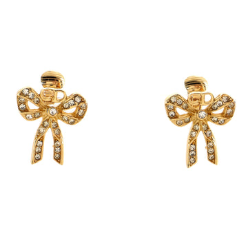 Christian Dior Vintage CD Bow Clip-On Earrings Metal with Crystals