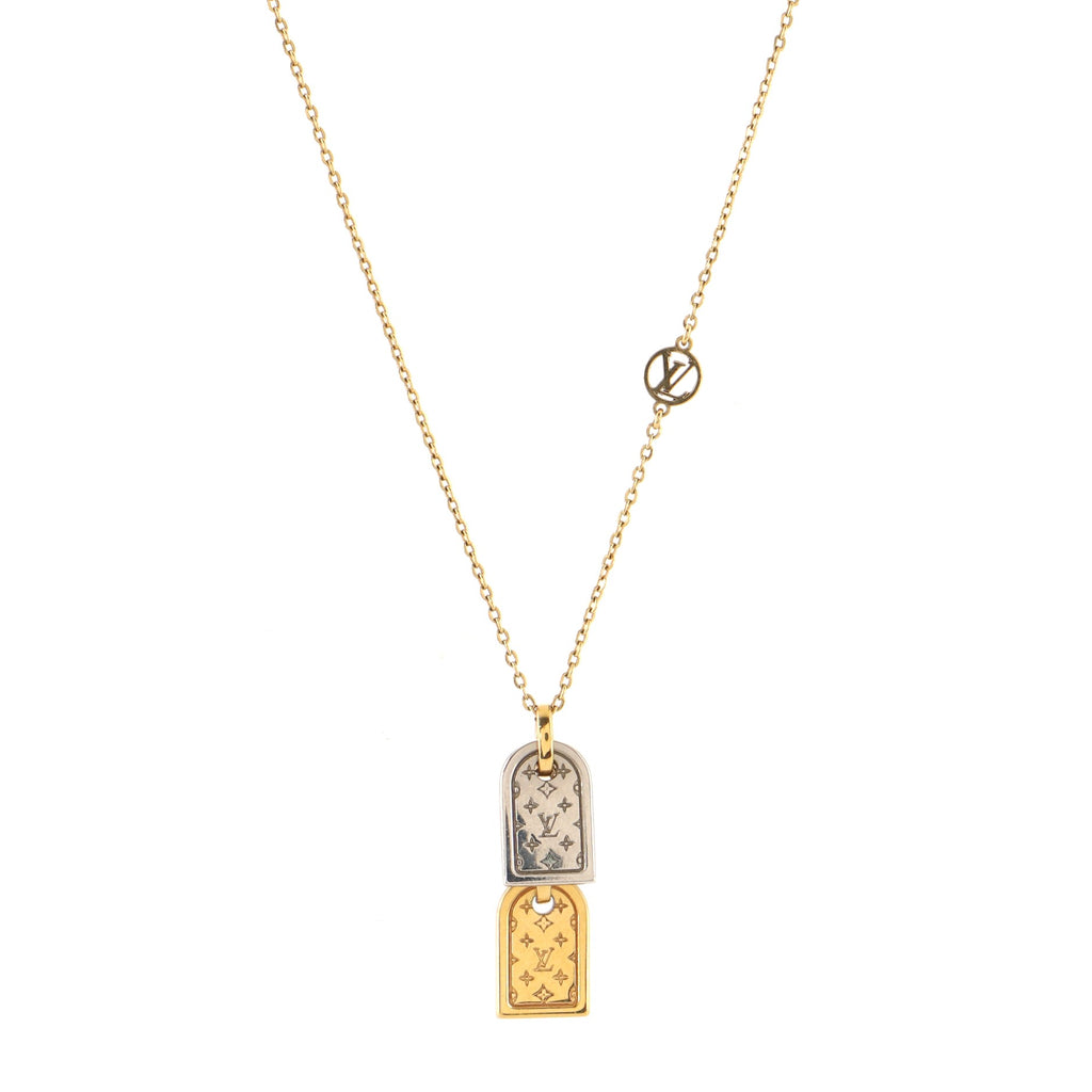 Louis Vuitton Nanogram Name Tag Pendant Necklace Metal Gold 8070491