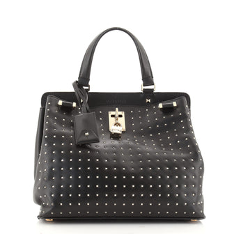 Valentino Joy Lock Top Handle Bag Studded Leather Medium