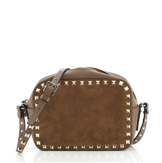 Valentino Rockstud Camera Crossbody Bag Suede and Leather