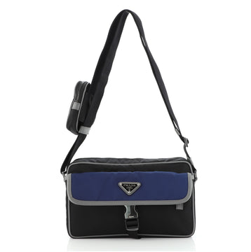 Prada Buckle Front Pocket Crossbody Bag Tessuto with Saffiano Leather Small