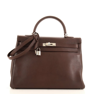 Hermes Kelly Handbag Brown Evergrain with Palladium Hardware 35