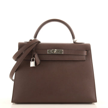 Hermes Kelly Handbag Brown Epsom with Palladium Hardware 32