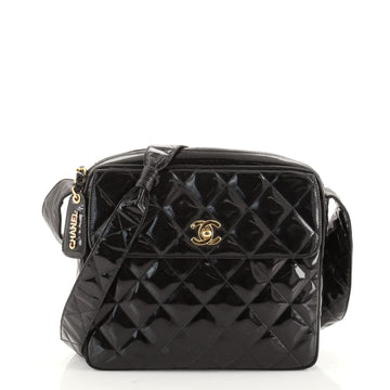 Chanel Vintage Square Front Pocket Camera Bag Quilted Patent Small