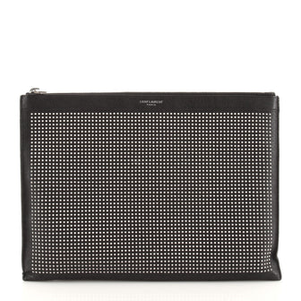 Saint Laurent Zip Pouch Studded Leather Medium