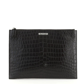 Saint Laurent Zip Pouch Crocodile Embossed Leather Medium