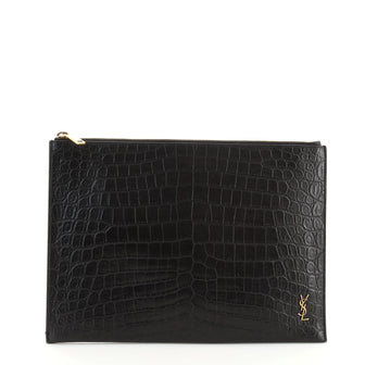 Saint Laurent Zip Pouch Crocodile Embossed Leather Medium
