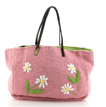 Fendi Roll Tote Embroidered Cable Knit Fabric Large