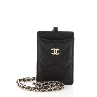 Chanel CC Lanyard ID Card Holder Quilted Caviar