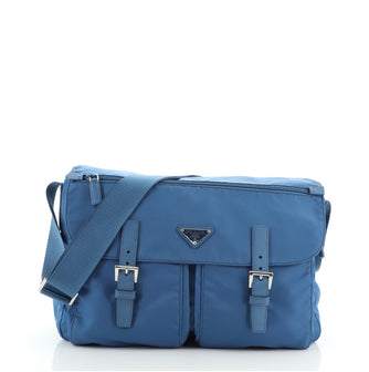 Prada Zip Buckle Messenger Bag Tessuto Large