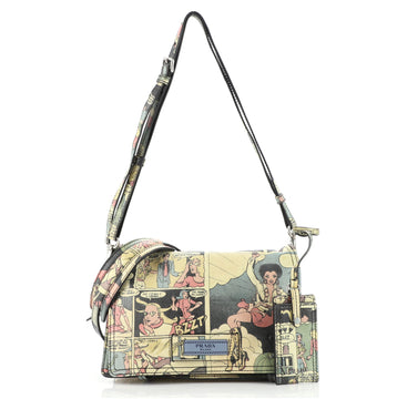 Prada Etiquette Flap Bag Printed Leather Small