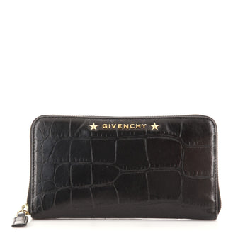 Givenchy Zip Around Wallet Crocodile Embossed Leather Long