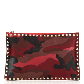 Valentino Rockstud Pouch Camo Leather and Canvas Large
