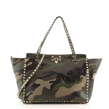 Valentino Rockstud Tote Camo Leather and Canvas Medium