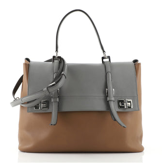 Prada Half Flap Double Turn Lock Satchel City Calfskin Large