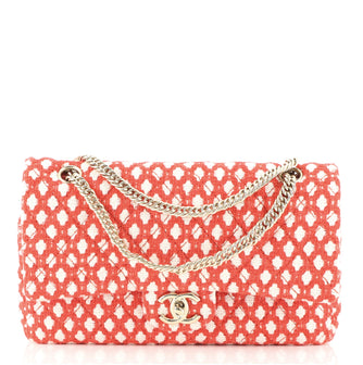 Chanel Bijoux Chain Double Flap Bag Quilted Tweed Medium