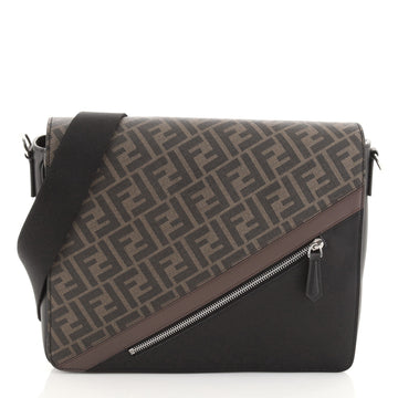 Fendi Forever Fendi Messenger Bag Zucca Coated Canvas and Leather