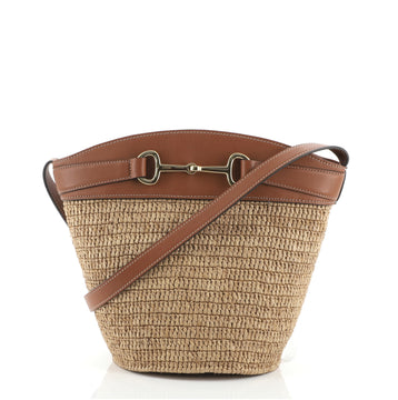 Celine Crecy Bucket Bag Raffia with Leather
