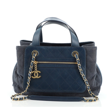 Chanel Shopping Tote Quilted Denim with Stitched Calfskin Medium