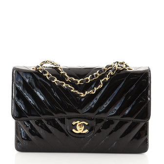 Chanel Vintage Classic Double Flap Bag Chevron Patent Medium