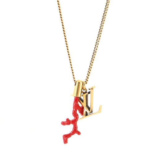 Louis Vuitton LV Coral Pendant Necklace Metal with Enamel Gold